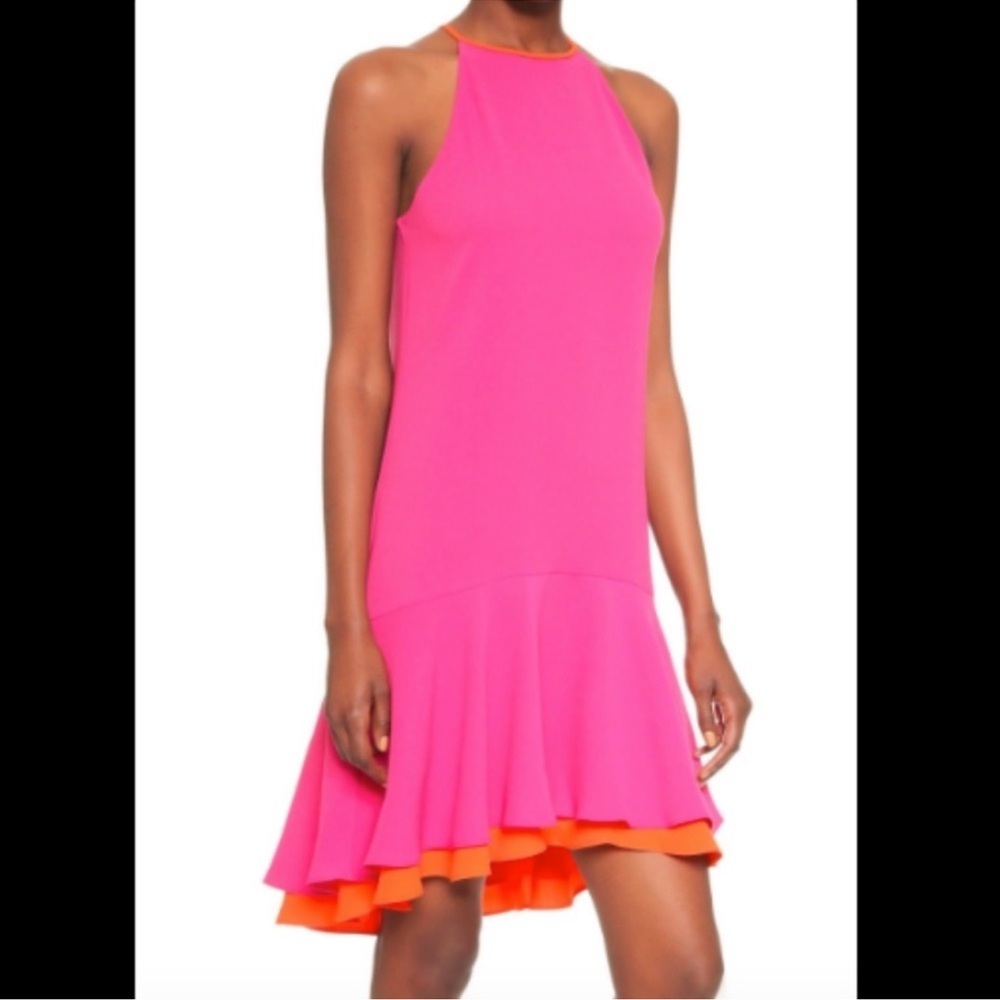 NEW $368 DIANE VON FURSTENBERG KERA COMBO‎ VIVID PINK ORANGE DRESS 6